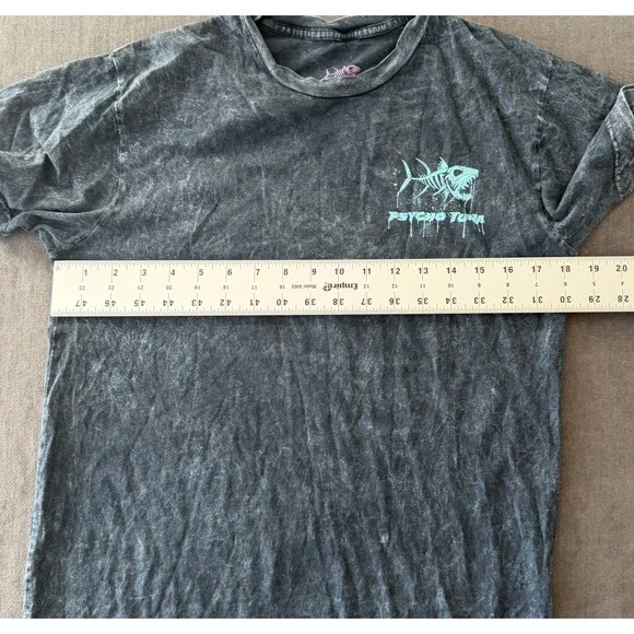Psycho Tuna Mens Acid Wash Graphic T-Shirt Skeleton Fish Grey Teal Pink Small - Picture 5 of 7